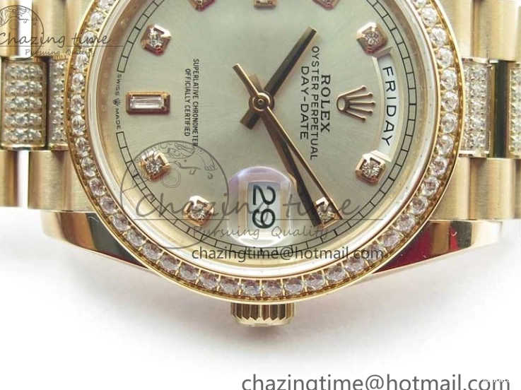 Bracelet Day-Date Dial Silver on Crystal RG A2836 Best Edition 128235 Marker Crystal BP President 36mm RG 0511